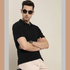Polo Neck Black T-Shirt